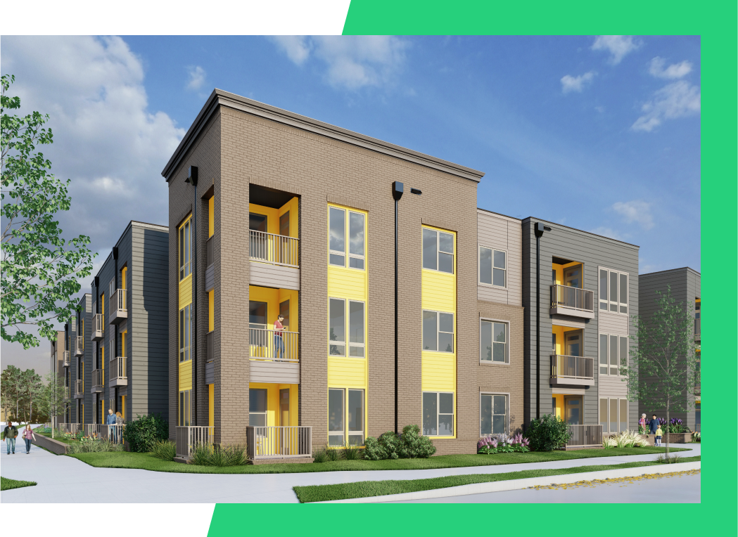 The rendering of Elizabeth Street Apartments on this page is courtesy of developer Laurel Street Residential. Rendering of a three story apartment building.